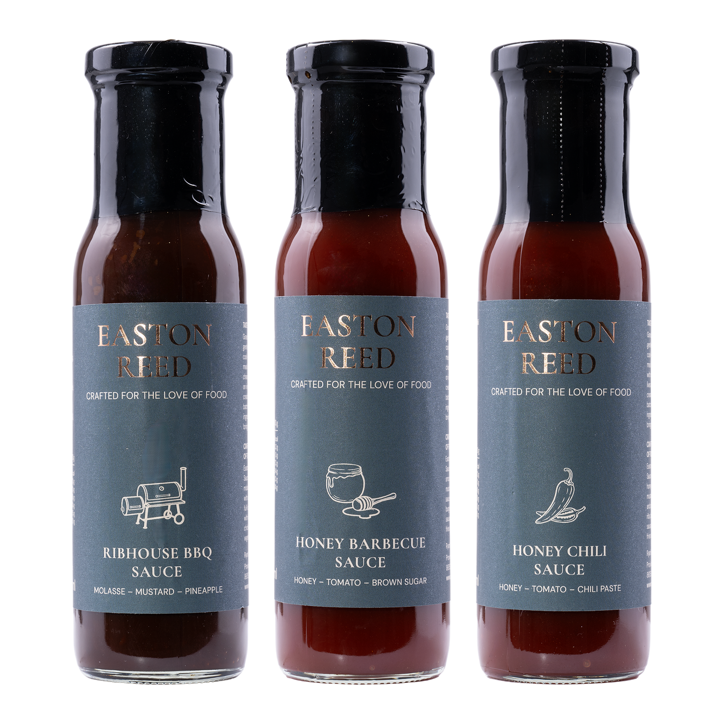 Easton Reed Grill-Trio: Ribhouse BBQ, Honey BBQ und Honey Chili Barbecue Sauce