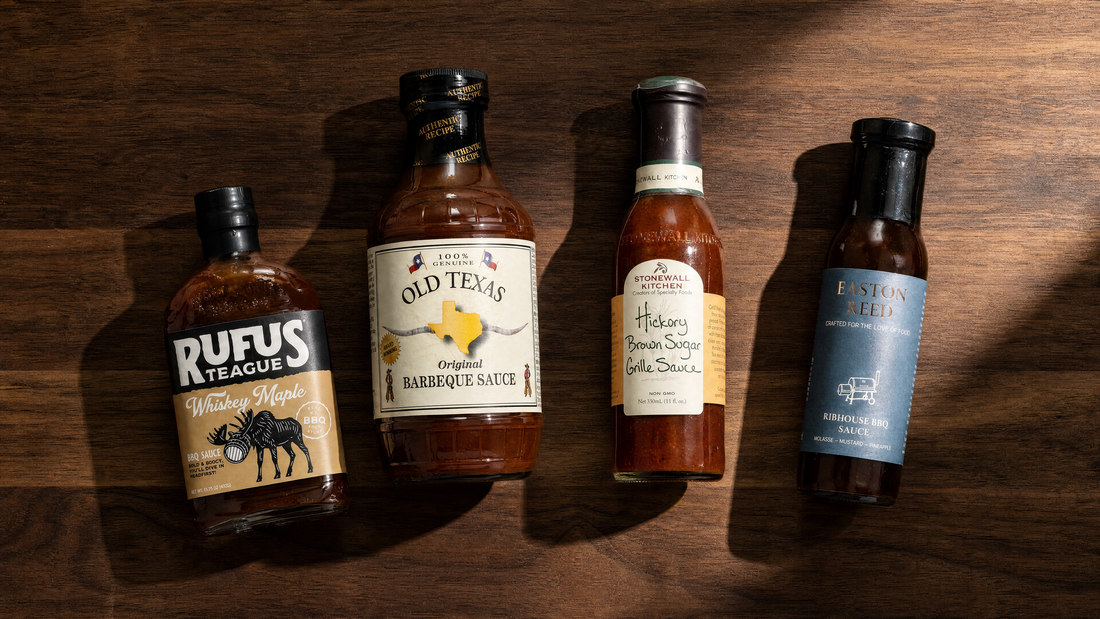 Barbecuesaucen von Rufus Teague, Old Texas, Stonewall Kitchen und Easton Reed nebeneinander