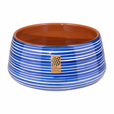 Ceramic bowl tall – fine stripes blue
