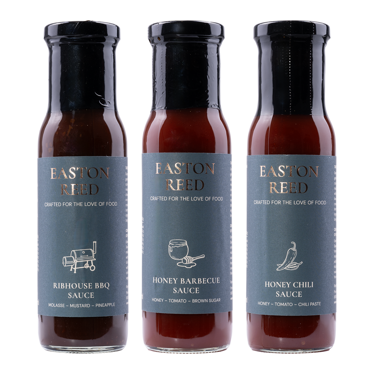 Easton Reed Grill-Trio: Ribhouse BBQ, Honey BBQ und Honey Chili Barbecue Sauce