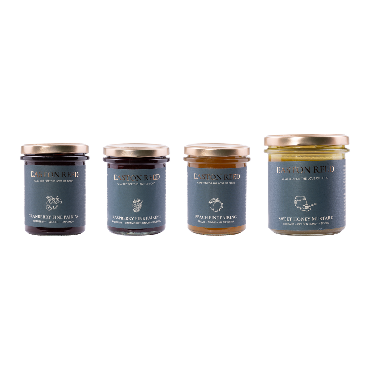 Easton Reed Käsebrett-Quartett: Cranberry, Raspberry und Peach Fine Pairing mit Sweet Honey Mustard