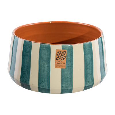 Ceramic bowl tall – bold stripes teal