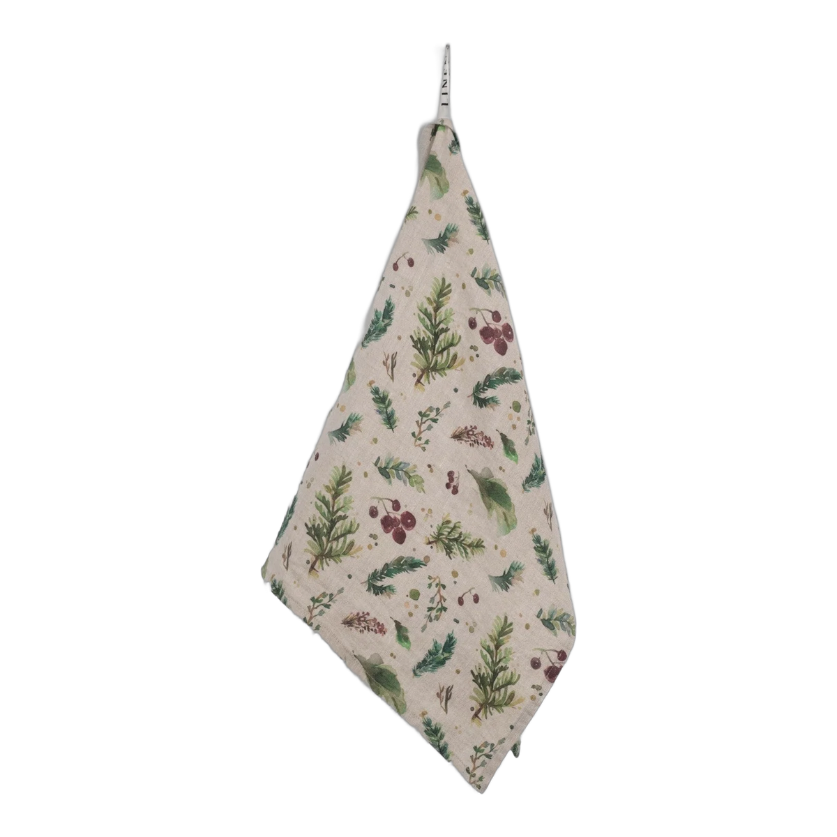 Linen Tales Leinen Geschirrtuch Winter Berries mit Tannenzweigen und roten Beeren
