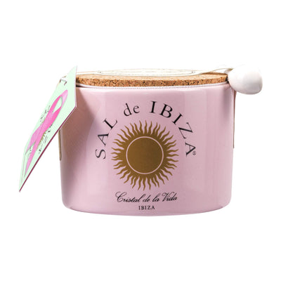 Rose salt in a stoneware pot